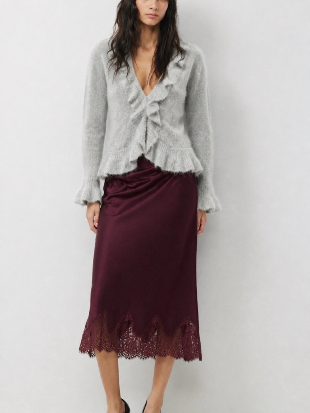 Alexandra Bartlett feminine/vintage inspired Ruffle-Trim Cardigan/ angora/large - Picture 2 of 11